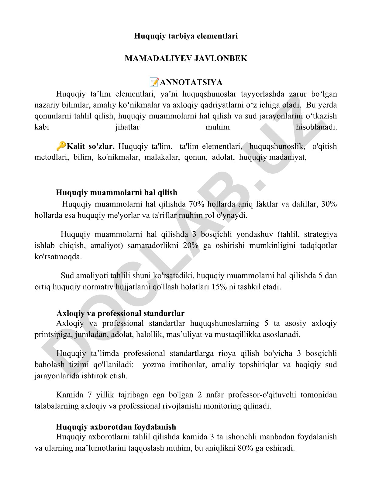 Huquqiy ta'lim elementlari va huquqshunoslik