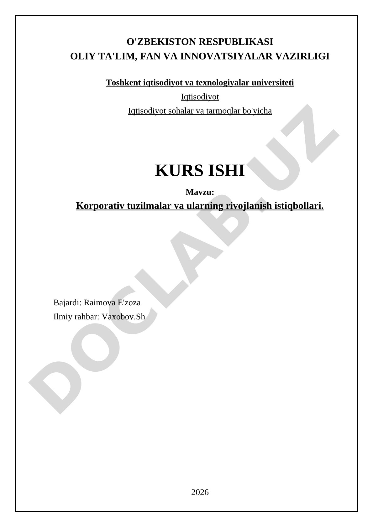 Korporativ tuzilmalar va ularning rivojlanish istiqbollari