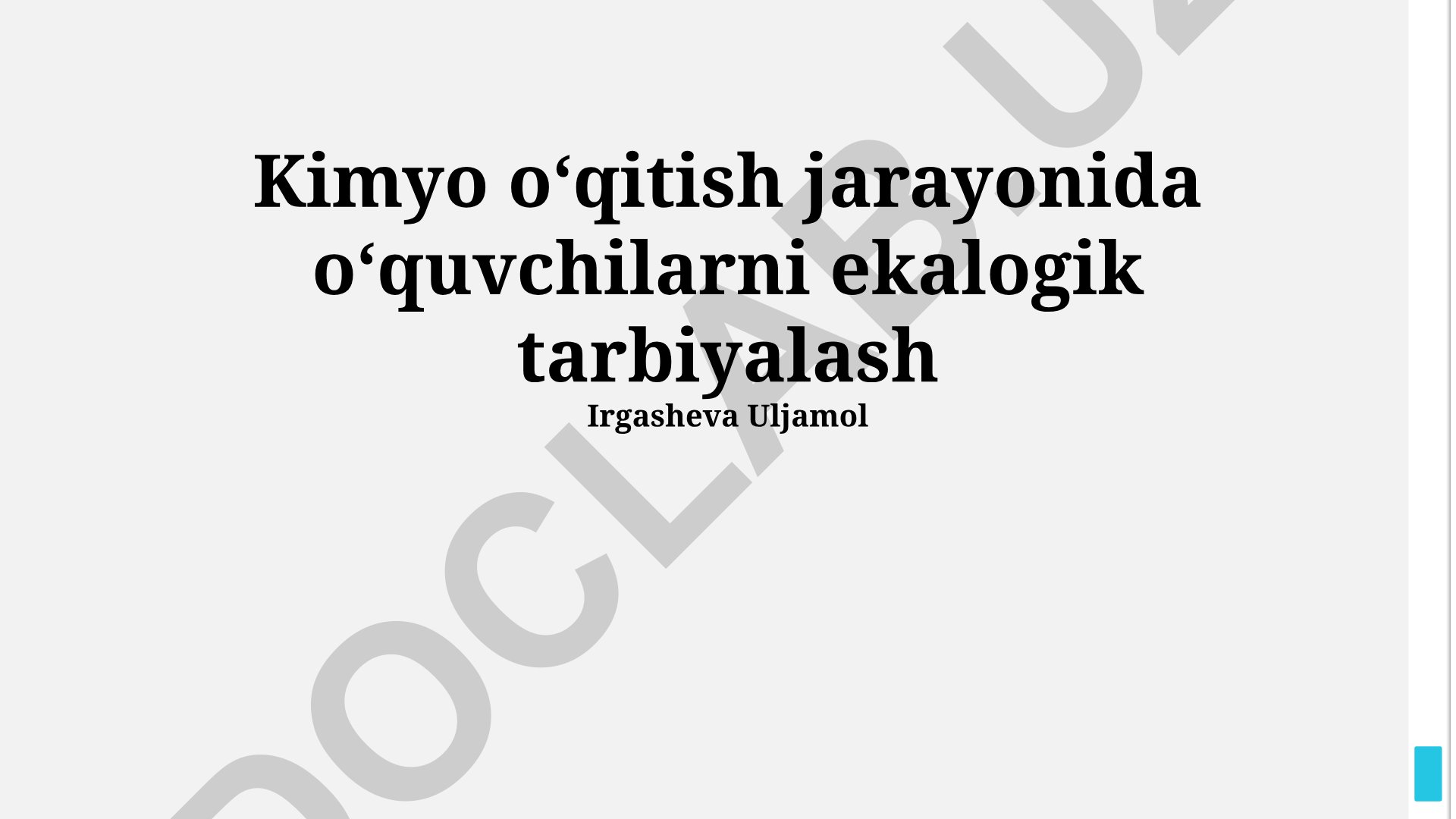 Kimyo oʻqitish jarayonida oʻquvchilarni ekologik tarbiyalash
