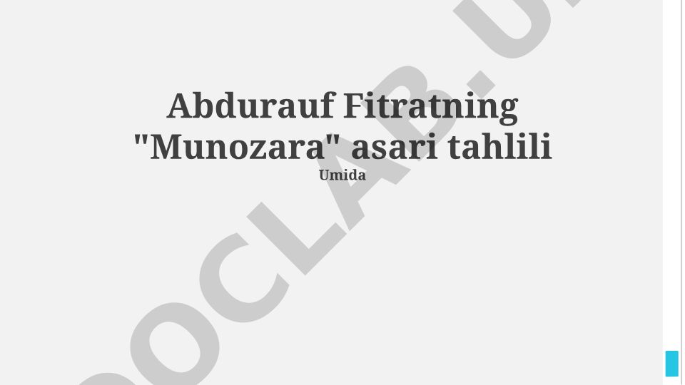Abdurauf Fitratning 'Munozara' asari tahlili
