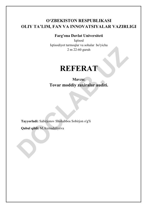 Tovar moddiy zaxiralar auditi