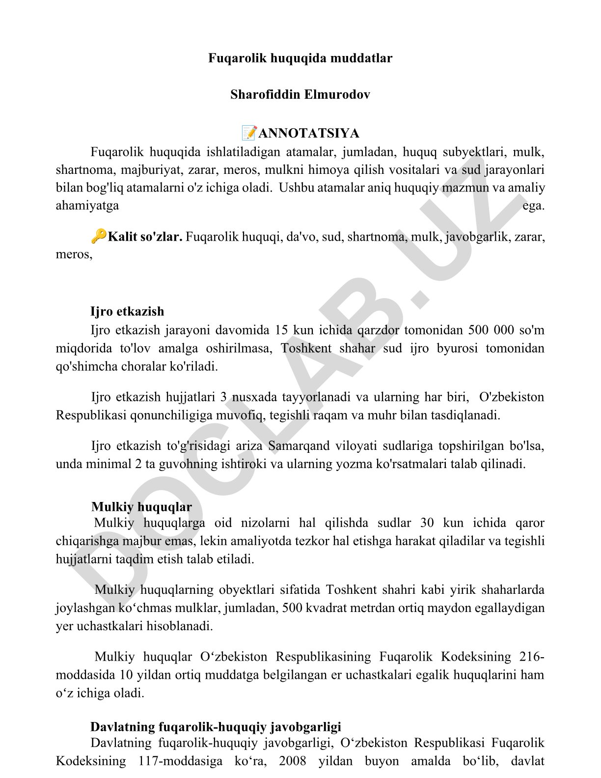 Fuqarolik huquqida muddatlar va atamalar