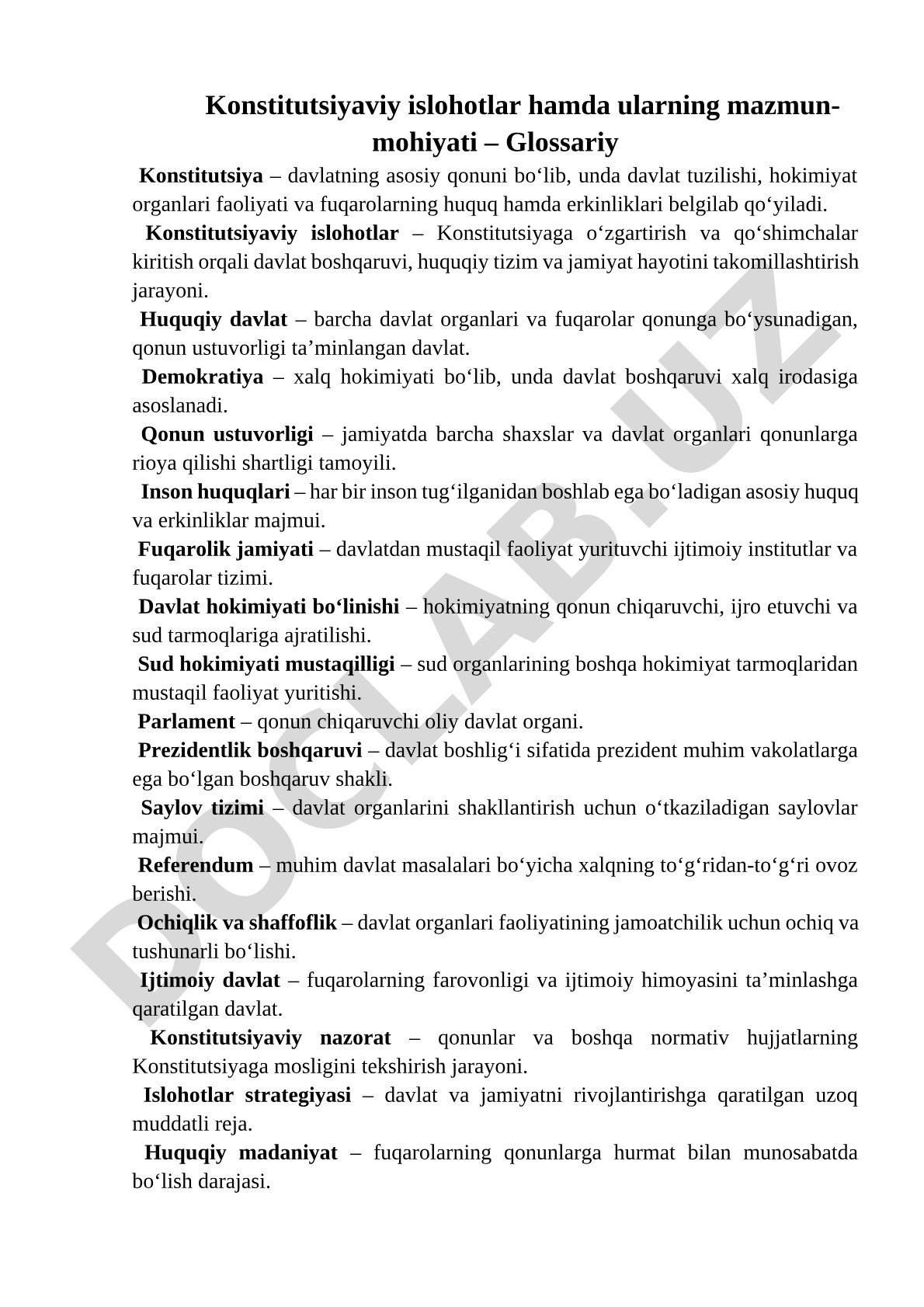 Konstitutsiyaviy islohotlar va ularning mazmun-mohiyati