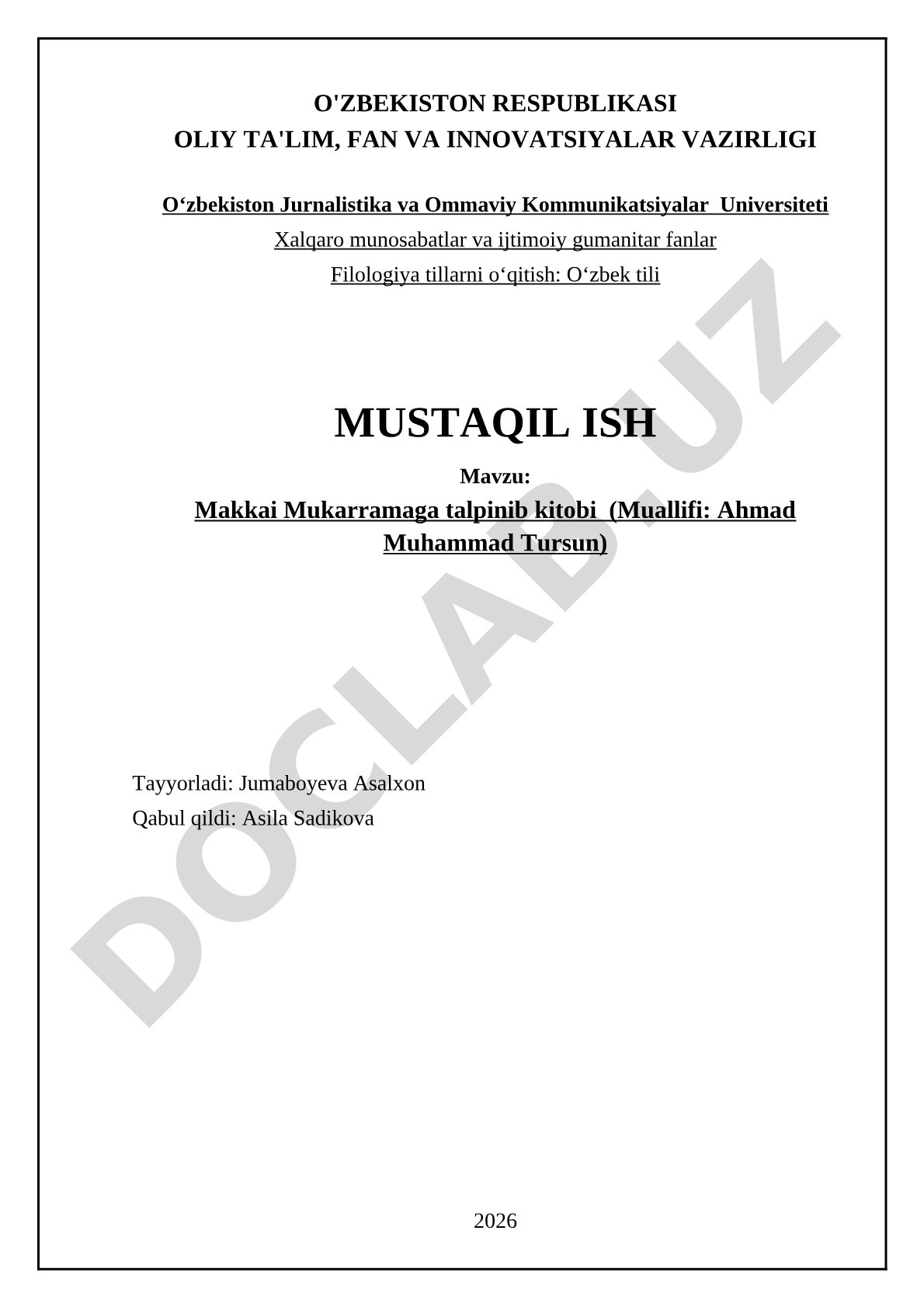 Makkai Mukarramaga talpinib kitobi (Muallifi: Ahmad Muhammad Tursun)