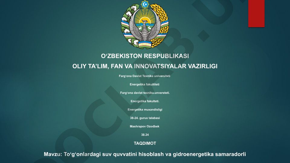 Toʻgʻonlardagi suv quvvatini hisoblash va gidroenergetika samaradorligi