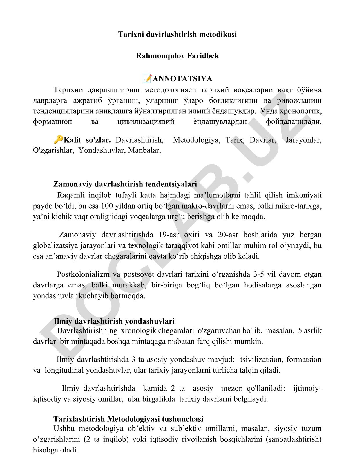 Tarixni davirlashtirish metodikasi