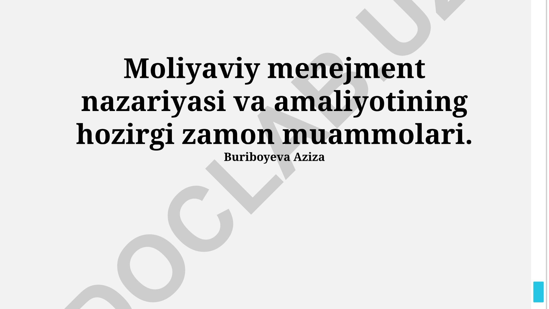 Moliyaviy menejment nazariyasi va amaliyotining hozirgi zamon muammolari