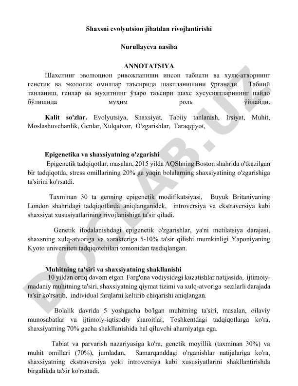 Shaxsni evolyutsion jihatdan rivojlantirishi