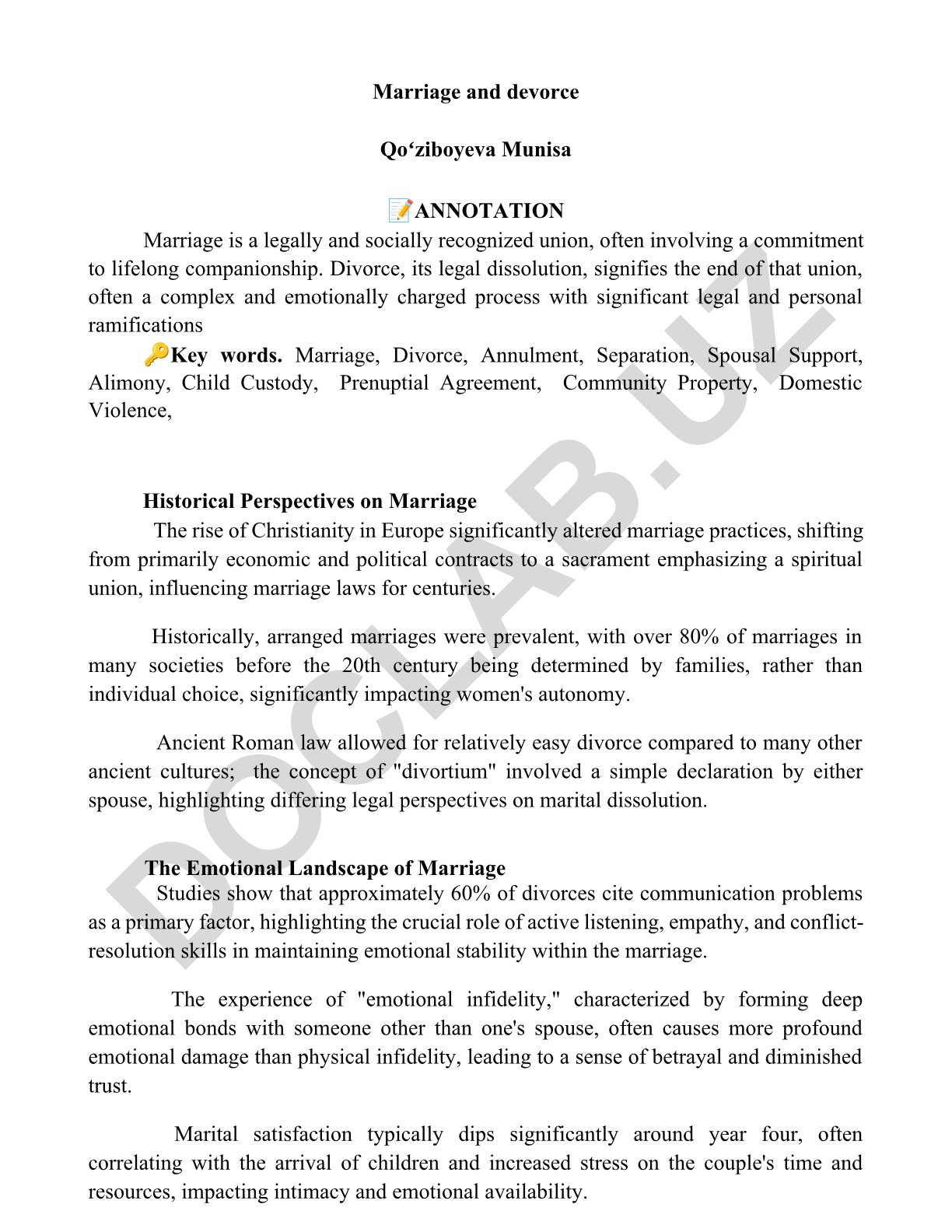 Marriage and Divorce: Legal and Historical Perspectives