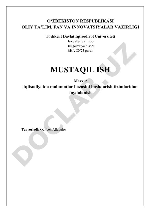 Iqtisodiyotda ma'lumotlar bazasini boshqarish tizimlaridan foydalanish