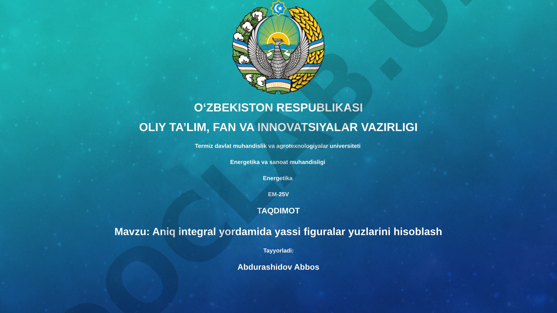 Aniq integral yordamida yassi figuralar yuzlarini hisoblash