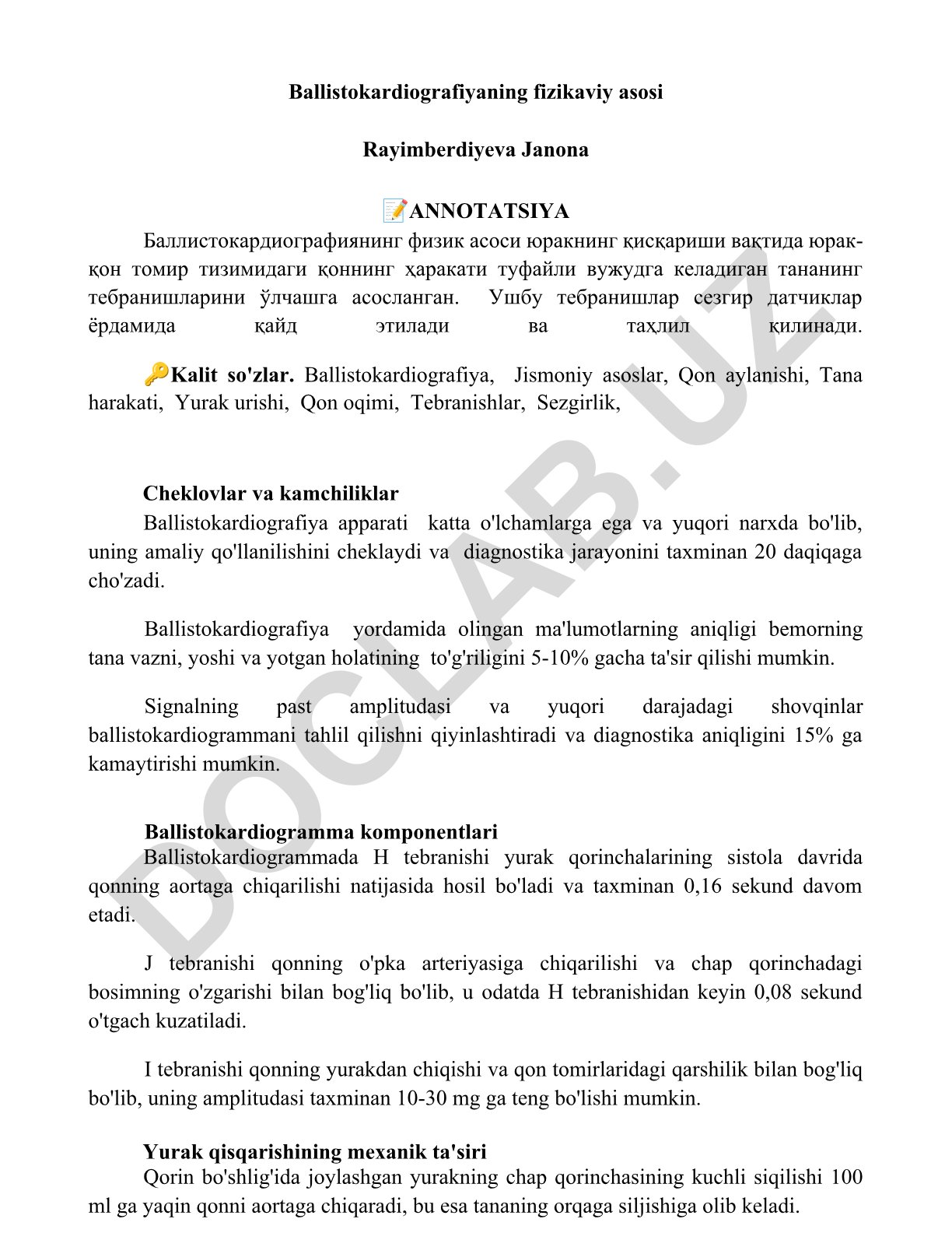 Ballistokardiografiyaning fizikaviy asosi