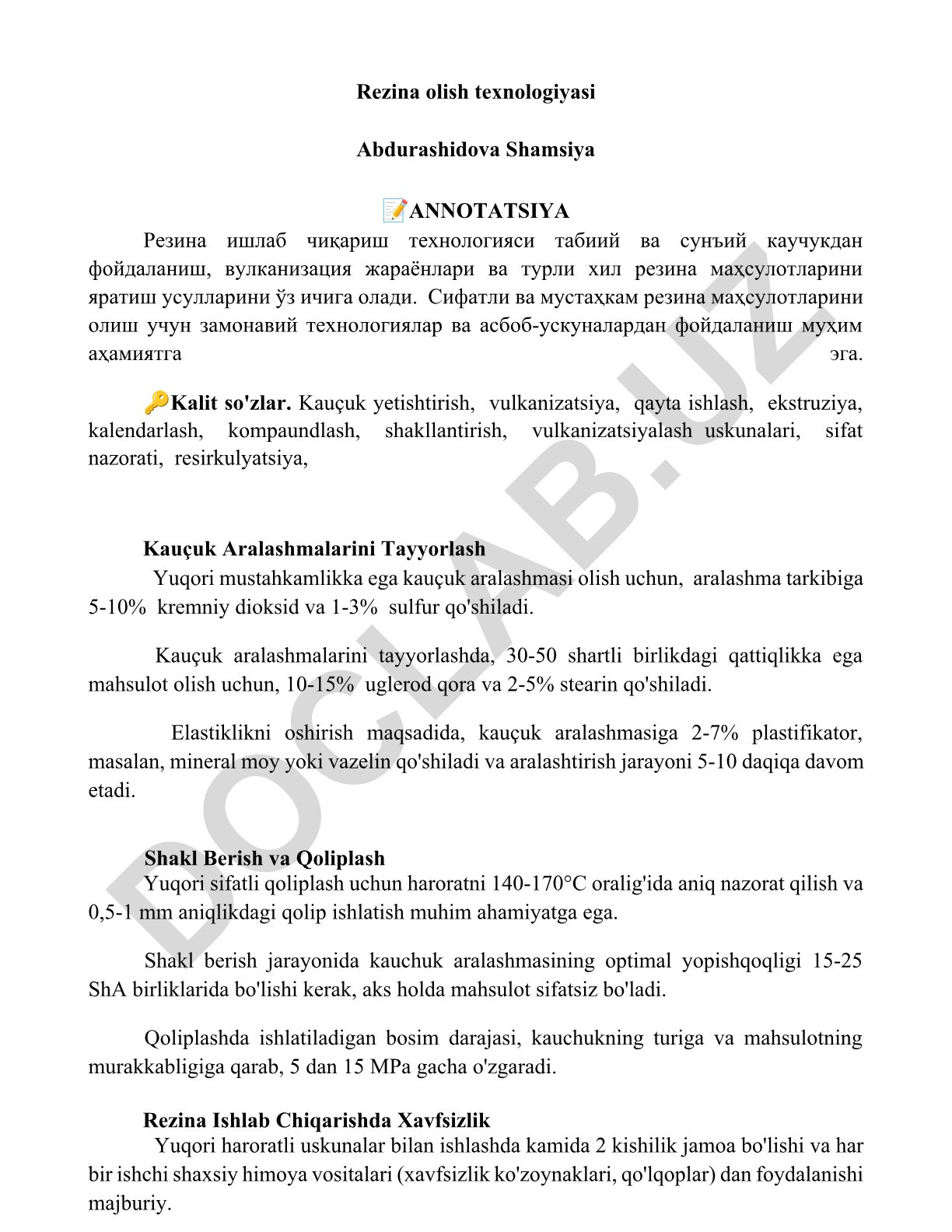 Rezina olish texnologiyasi