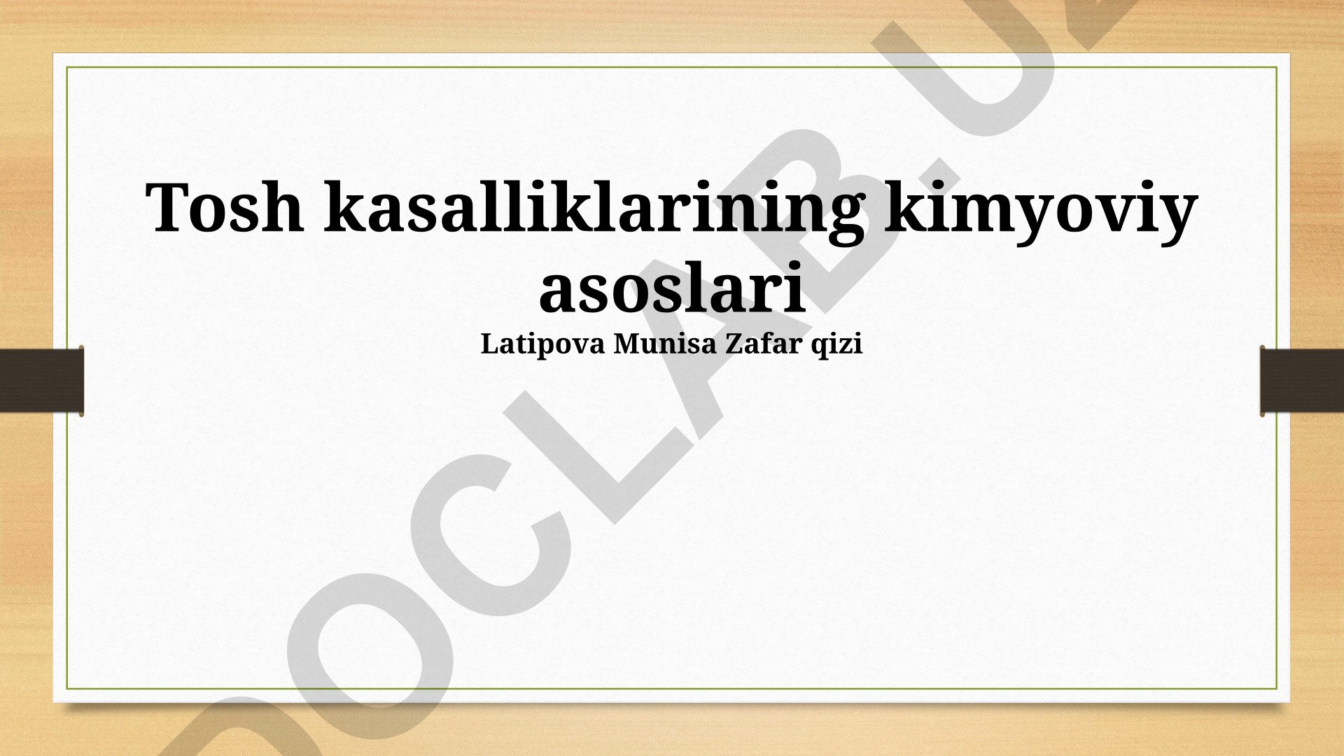 Tosh kasalliklarining kimyoviy asoslari