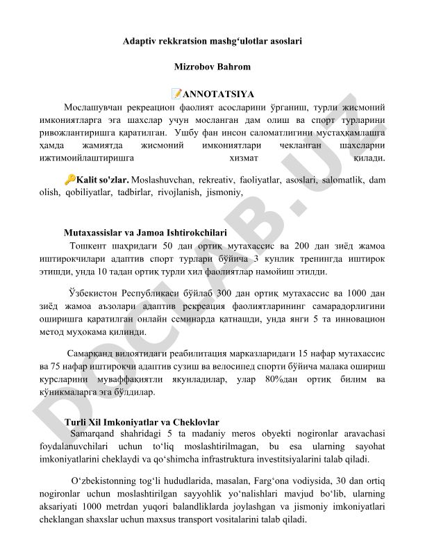 Adaptiv rekkratsion mashgʻulotlar asoslari