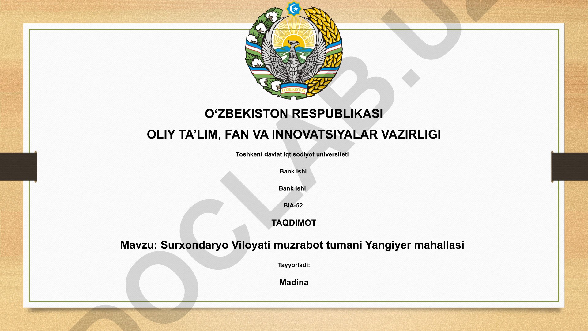Surxondaryo Viloyati Muzrabot tumani Yangiyer mahallasining ijtimoiy-iqtisodiy rivojlanishi