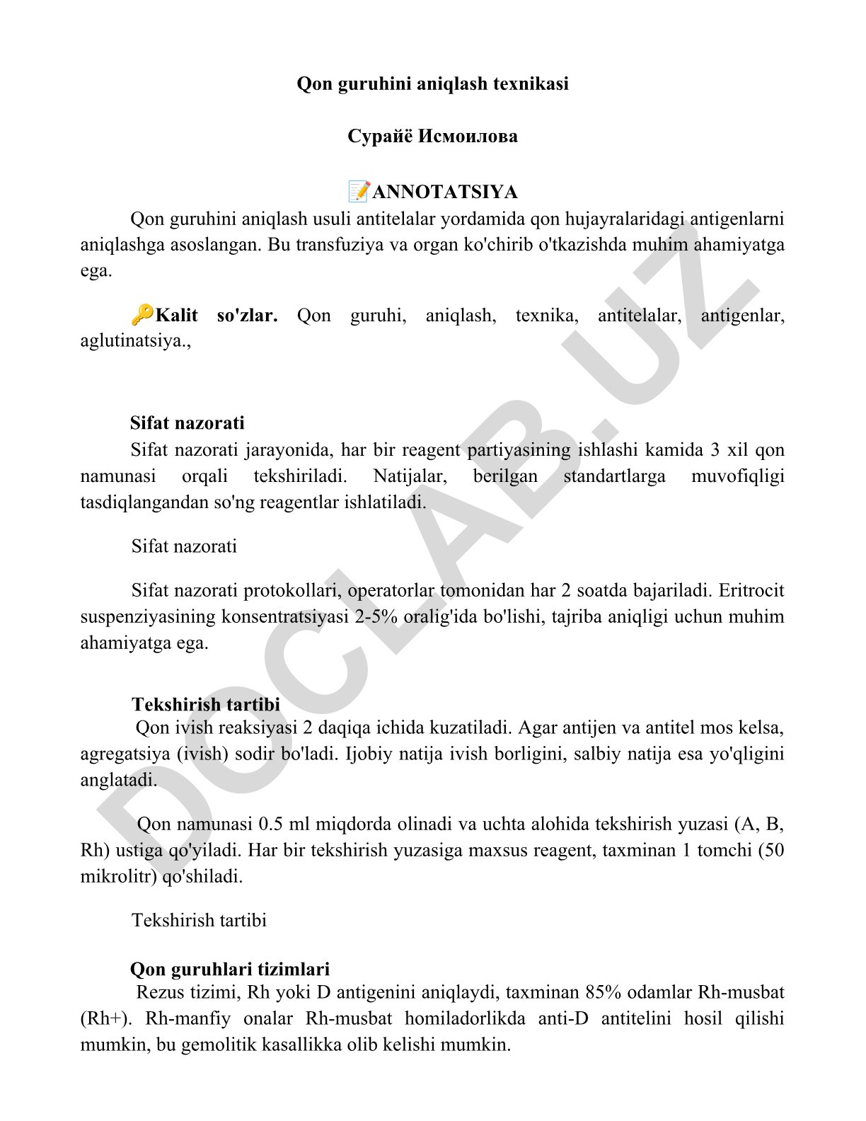 Qon guruhini aniqlash texnikasi
