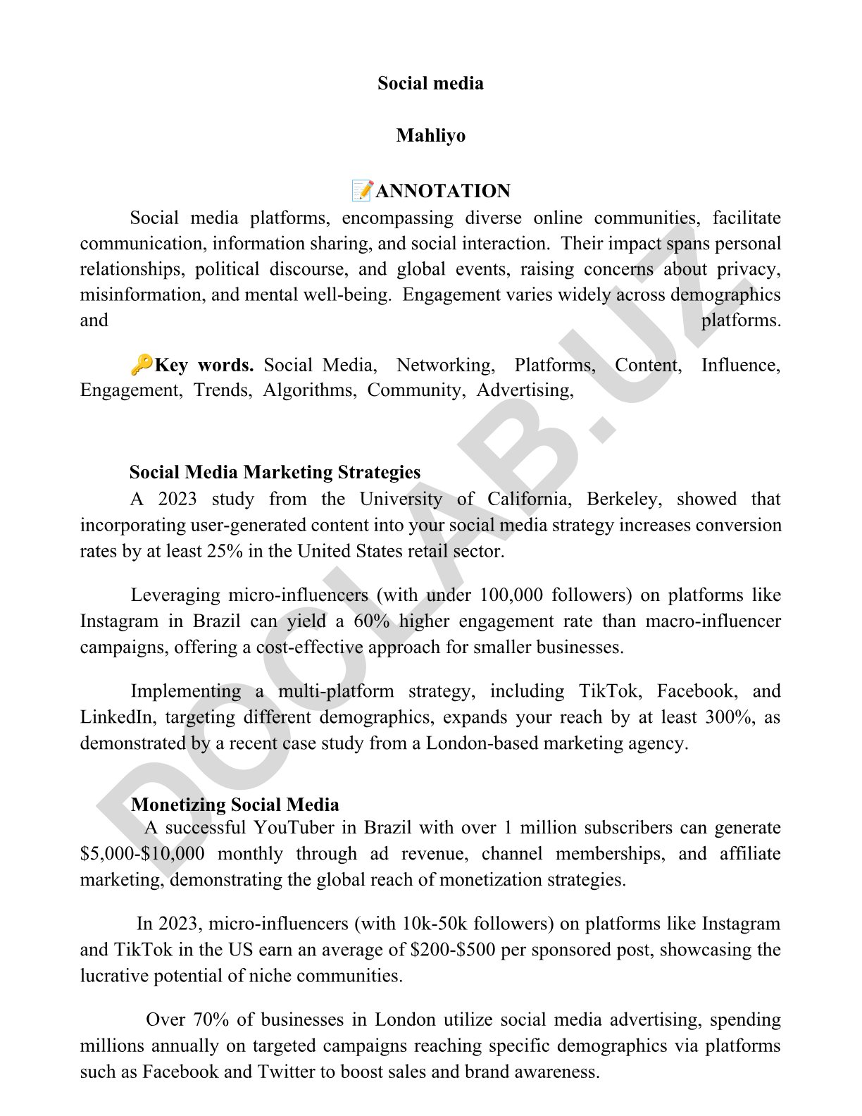 Social Media Platforms and Marketing Strategies