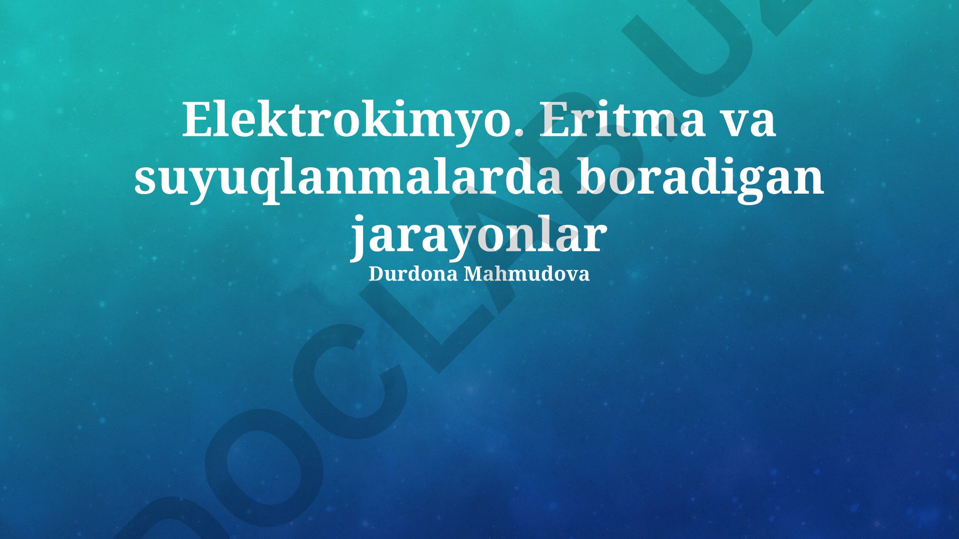 Elektrokimyo: Eritmalarda va eritilganlarda elektrokimiyaviy jarayonlar