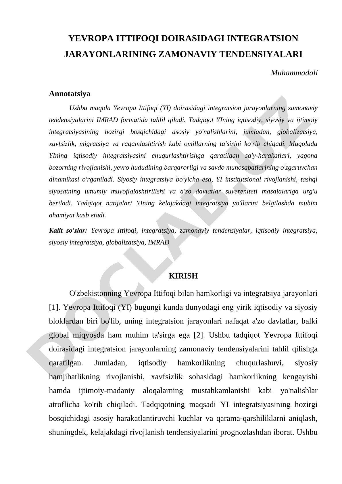 Yevropa Ittifoqi doirasidagi integratsion jarayonlarning zamonaviy tendensiyalari