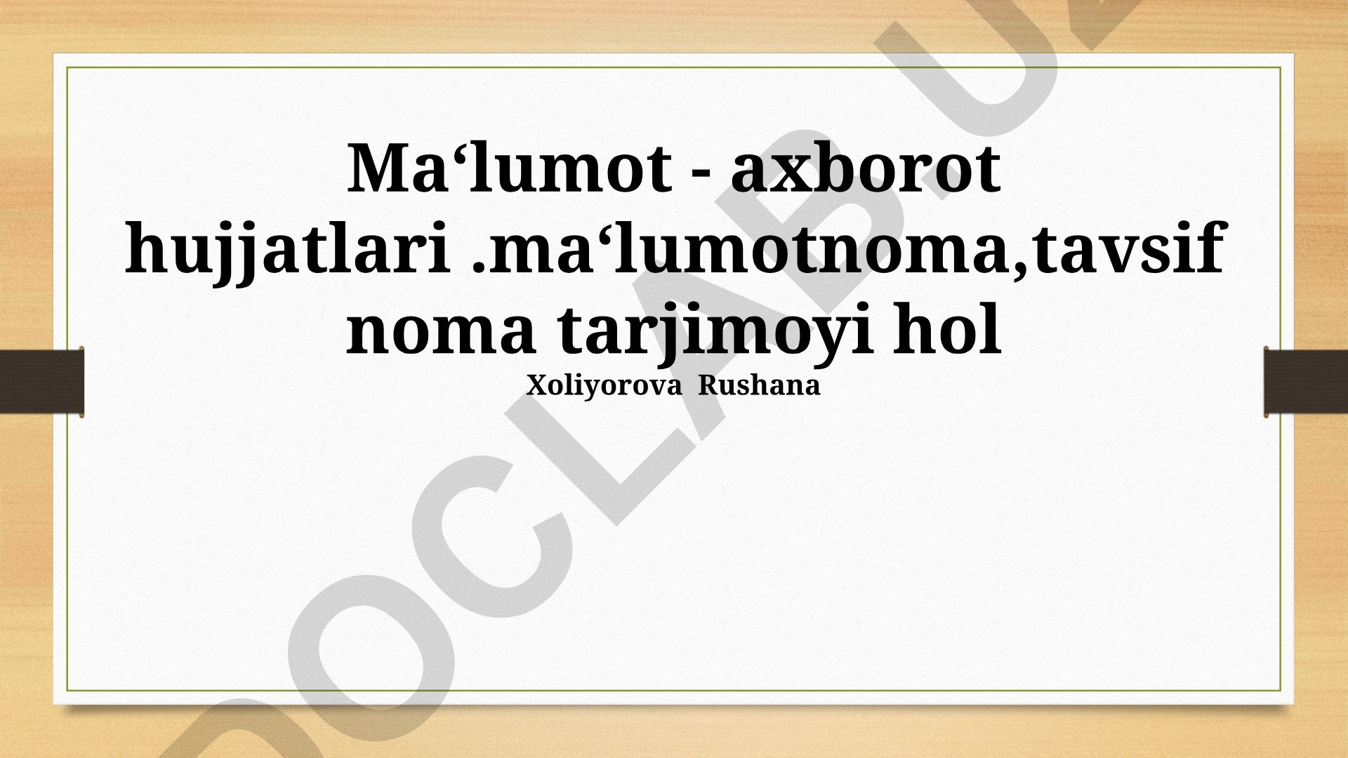 Axborotli hujjatlar, sertifikat va xususiyatnoma rasmiylashtirish