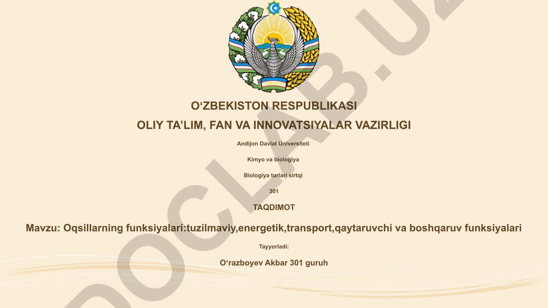 Oqsillarning funksiyalari: tuzilmaviy, energetik, transport, qaytaruvchi va boshqaruv funksiyalari