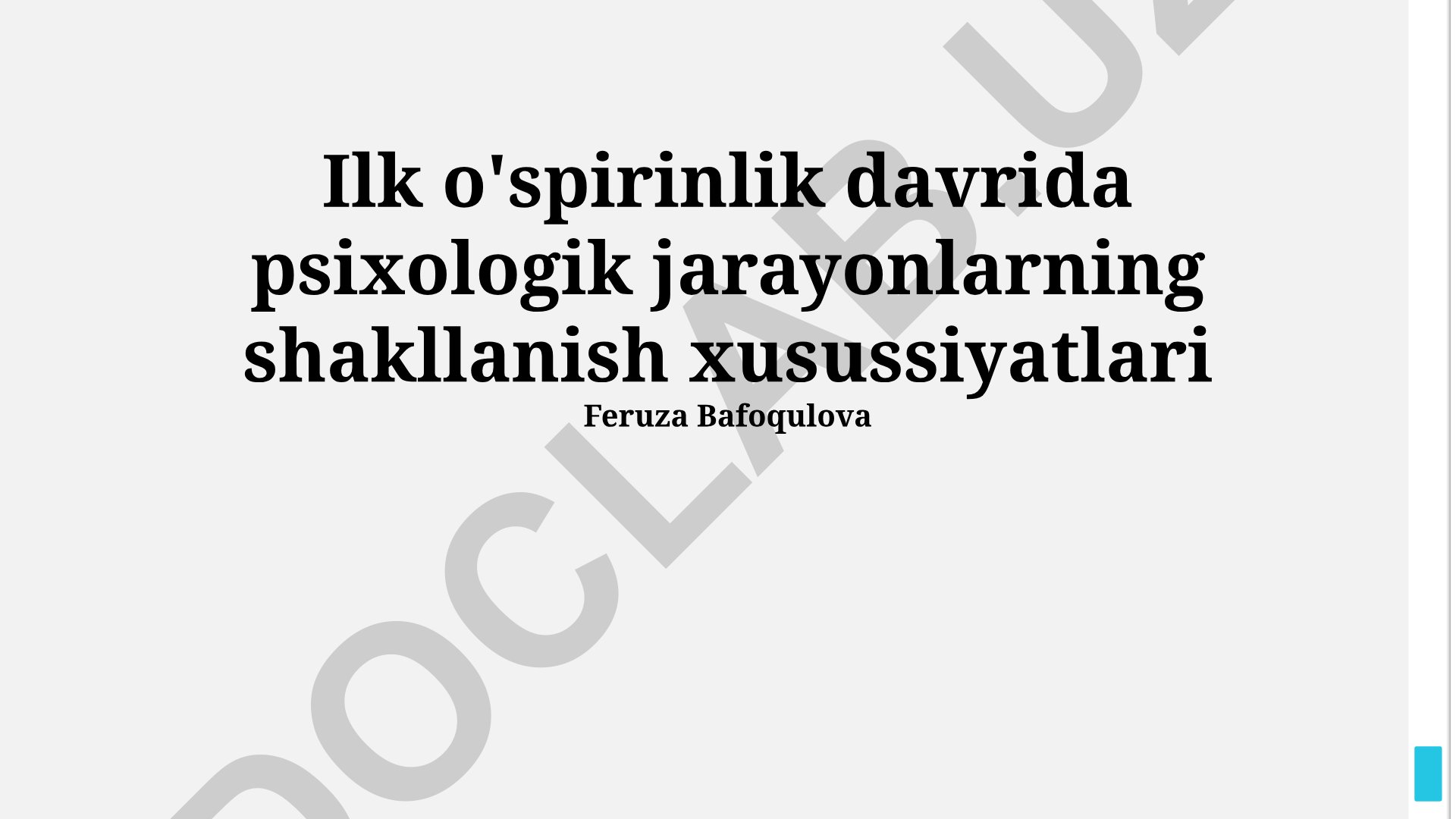 Erta o'smirlik davrida psixologik jarayonlarning shakllanish xususiyatlari