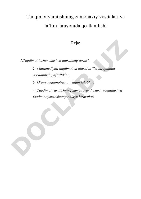 Taqdimot yaratishning zamonaviy vositalari va ta'lim jarayonida qo'llanilishi