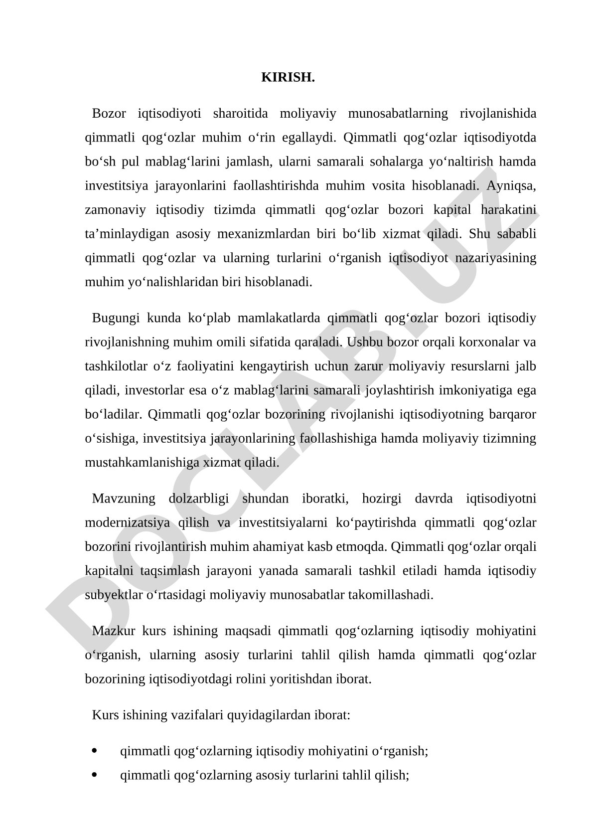 Qimmatli qog'ozlar va ularning iqtisodiyotdagi roli