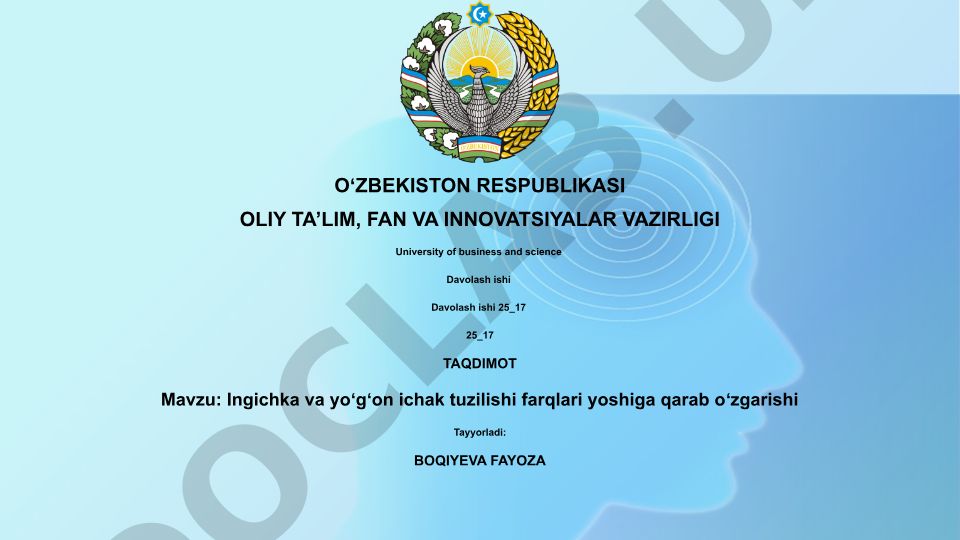 Ingichka va yoʻgʻon ichak tuzilishi farqlari yoshiga qarab oʻzgarishi
