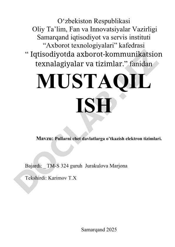 Pullarni chet davlatlarga o‘tkazish elektron tizimlari
