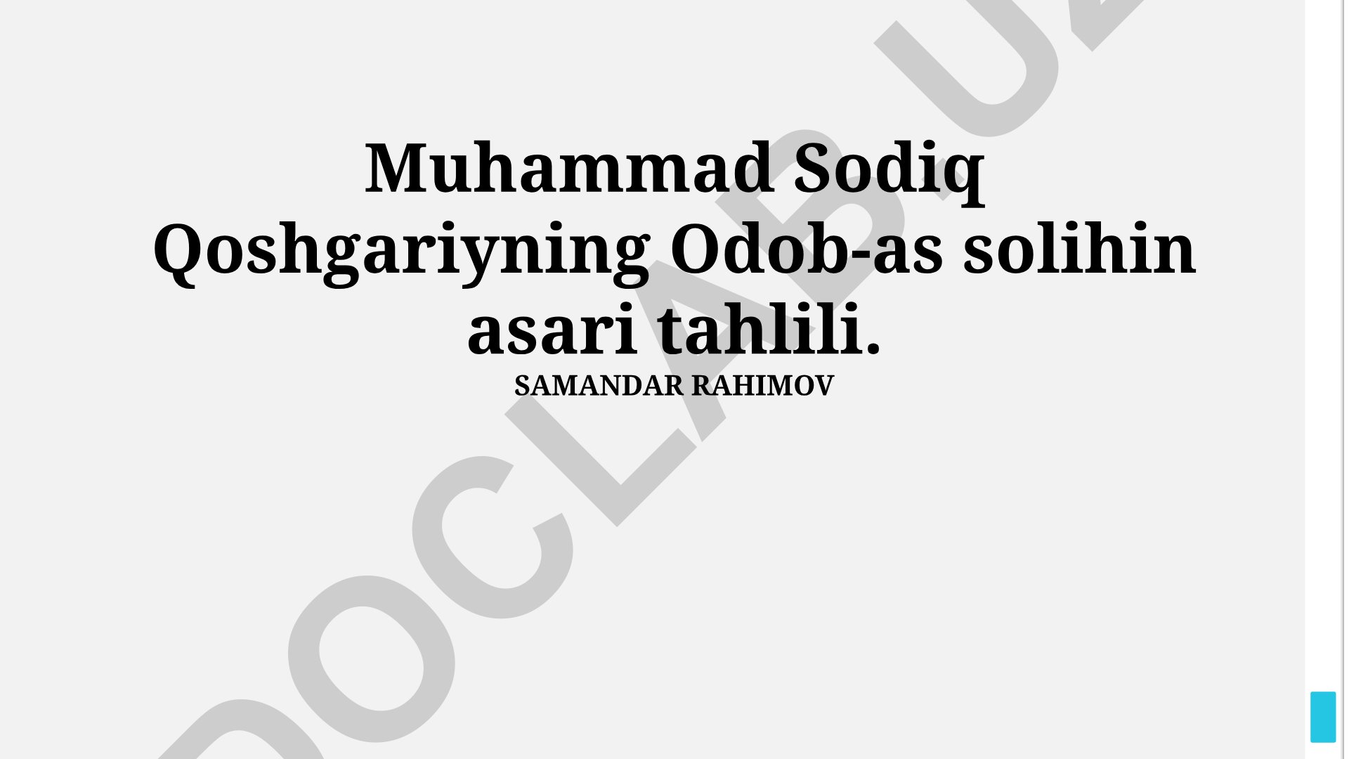 Muhammad Sodiq Qoshgariyning Odob-as solihin asari tahlili