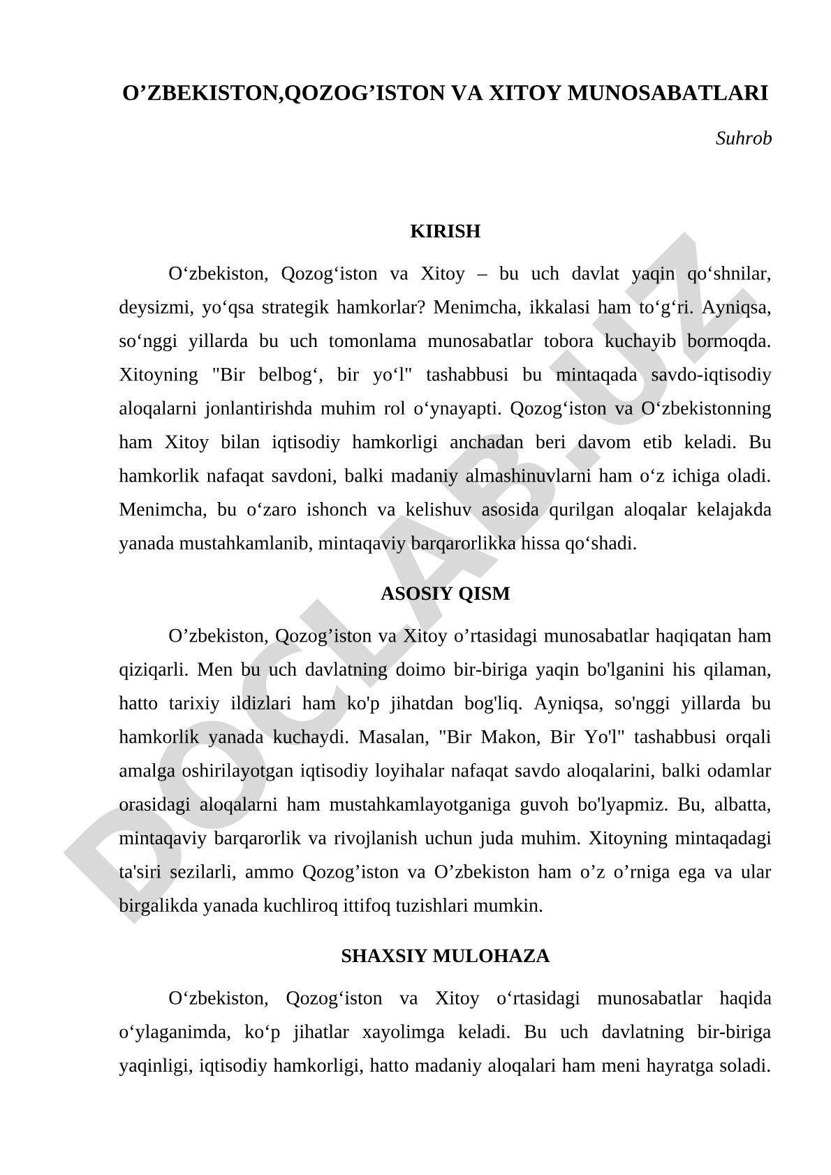 O'zbekiston, Qozog'iston va Xitoy munosabatlari