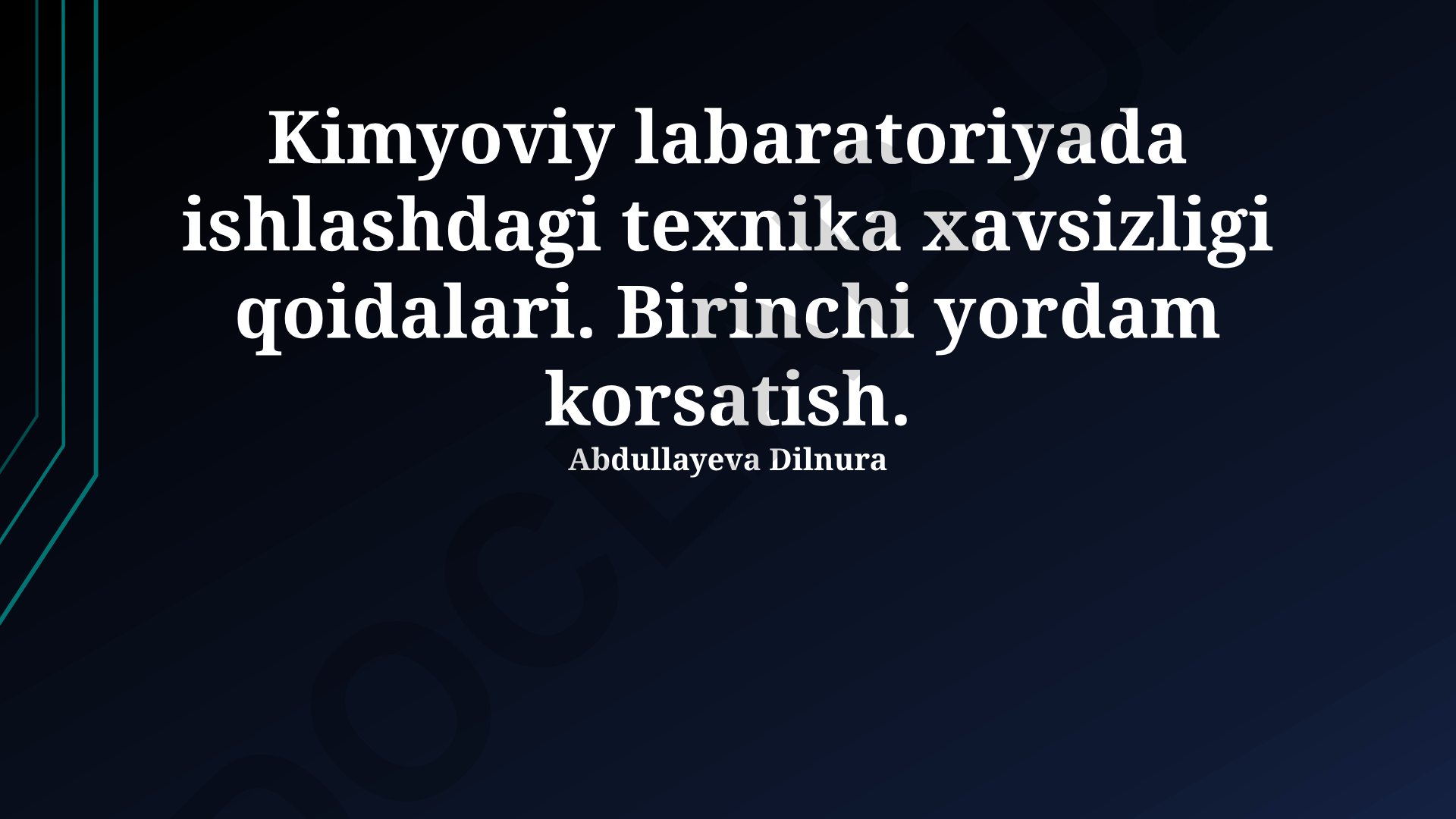 Kimyoviy laboratoriyada ishlashdagi texnika xavfsizligi qoidalari va birinchi yordam