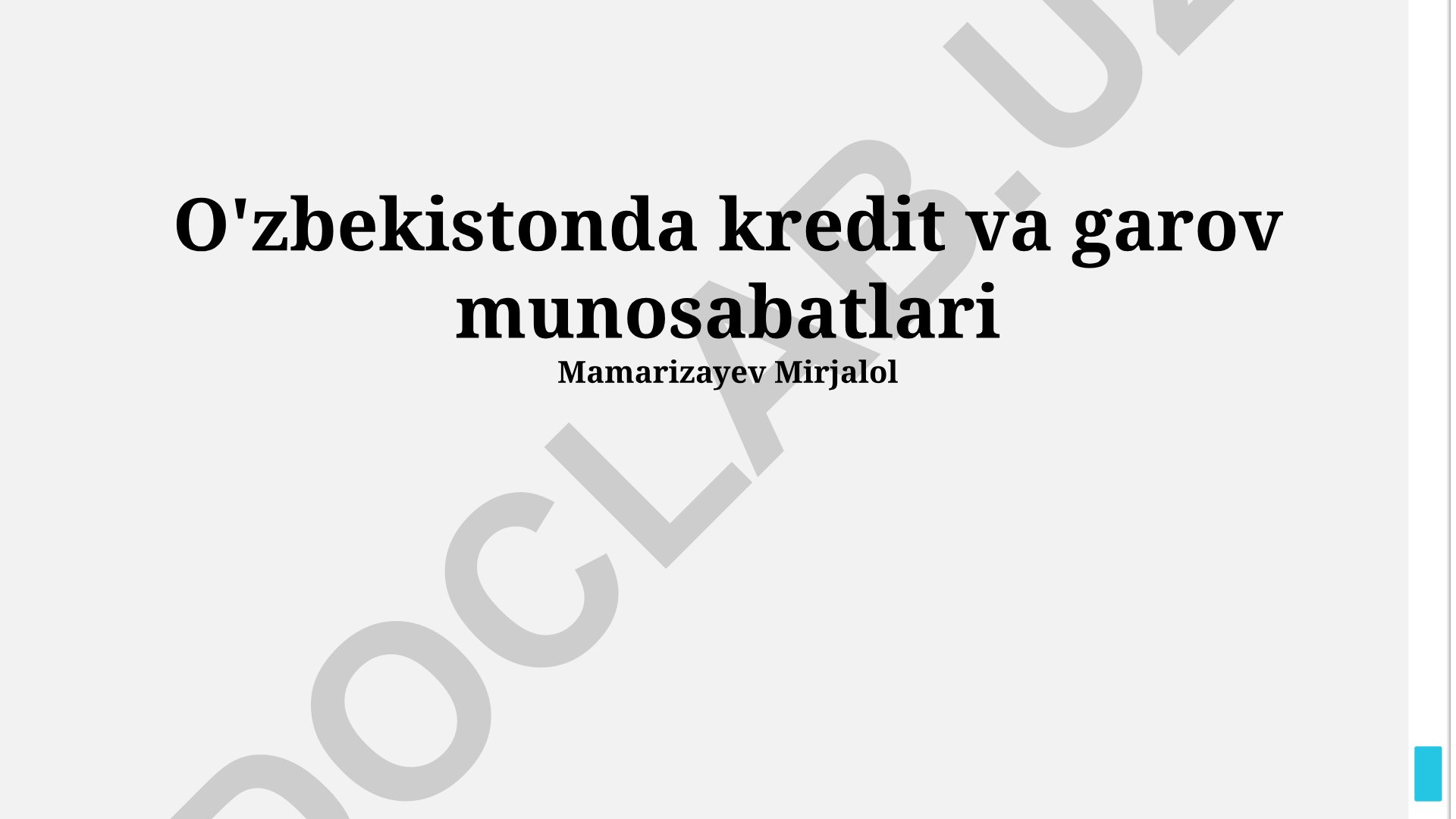 O'zbekistonda kredit va garov munosabatlari