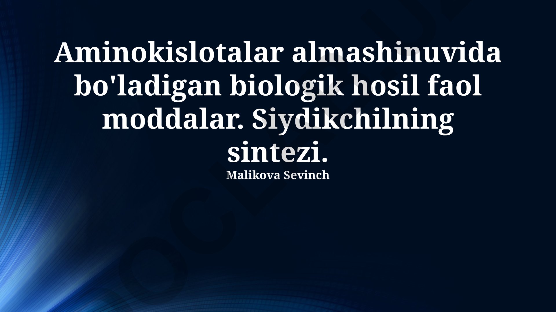 Aminokislotalar almashinuvida biologik faol moddalar va siydikchil sintezi