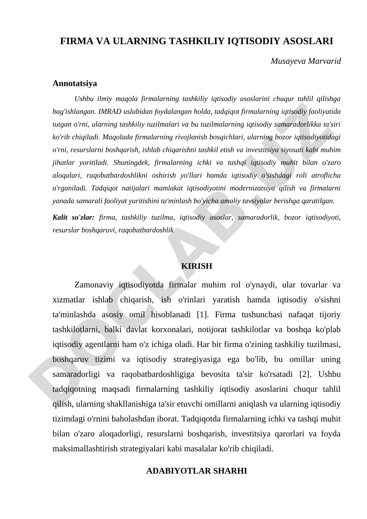 Firma va ularning tashkiliy iqtisodiy asoslari