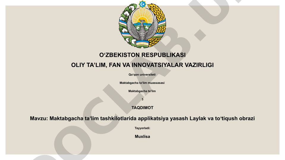 Maktabgacha taʼlim tashkilotlarida applikatsiya yasash Laylak va toʻtiqush obrazi