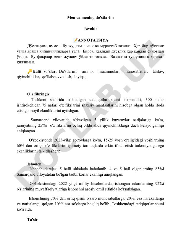 Do'stlik va o'z fikrini ifoda etishning ijtimoiy jihatlari