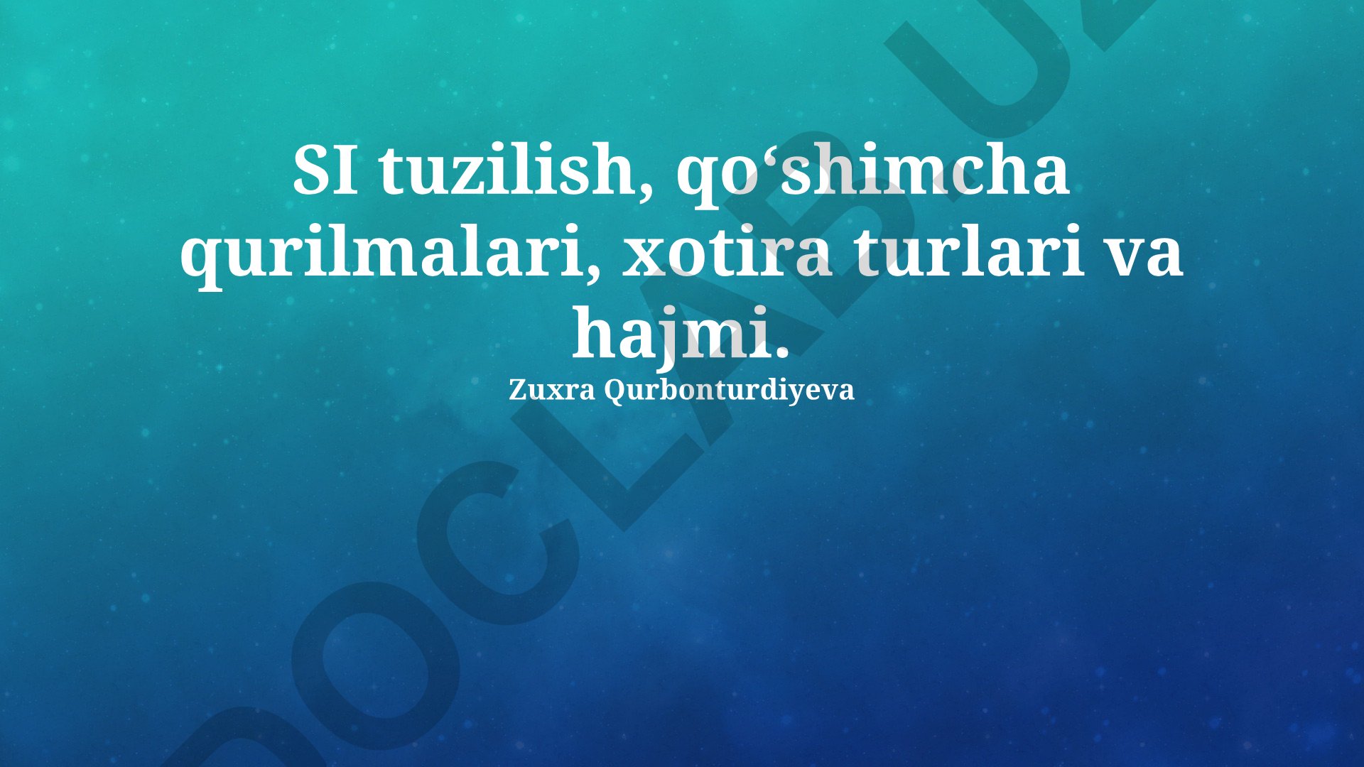 SI tuzilishi, qo'shimcha qurilmalar, xotira turlari va hajmi