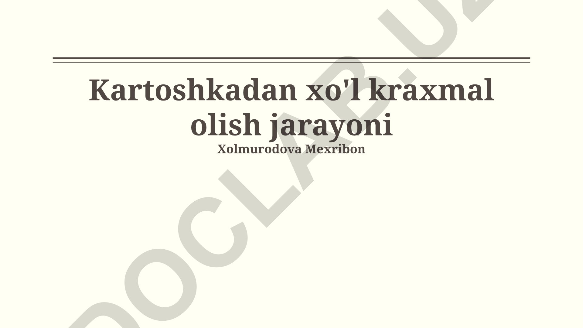 Kartoshkadan xo'l kraxmal olish jarayoni