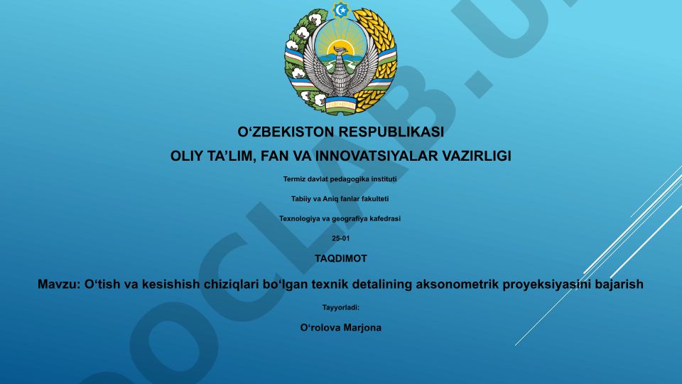 Oʻtish va kesishish chiziqlari boʻlgan texnik detalining aksonometrik proyeksiyasini bajarish