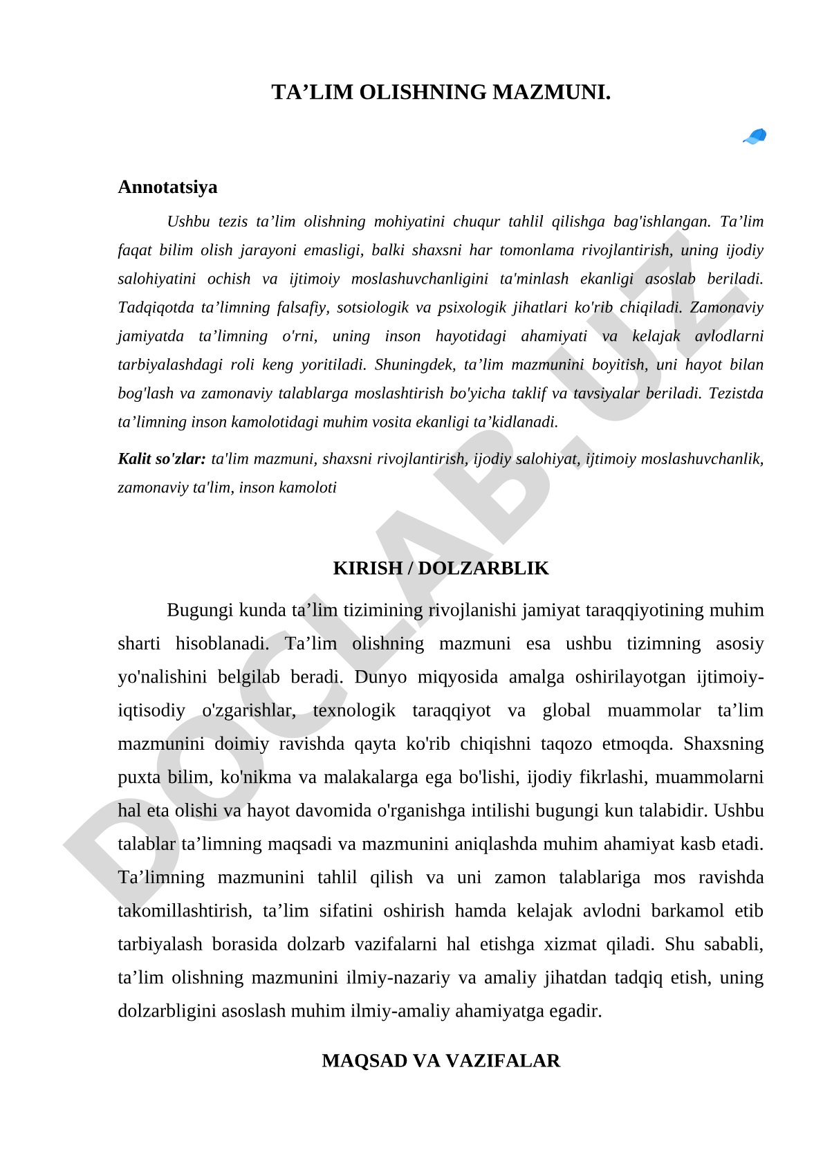 Ta'lim olishning mazmuni