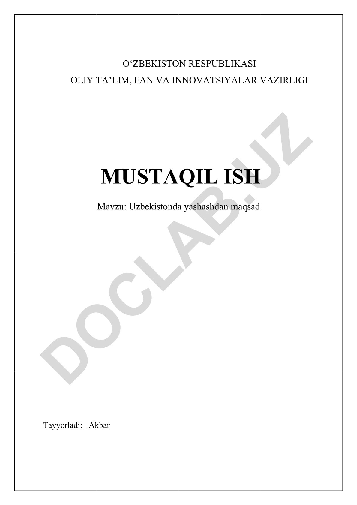 O'zbekistonda yashashning maqsadi