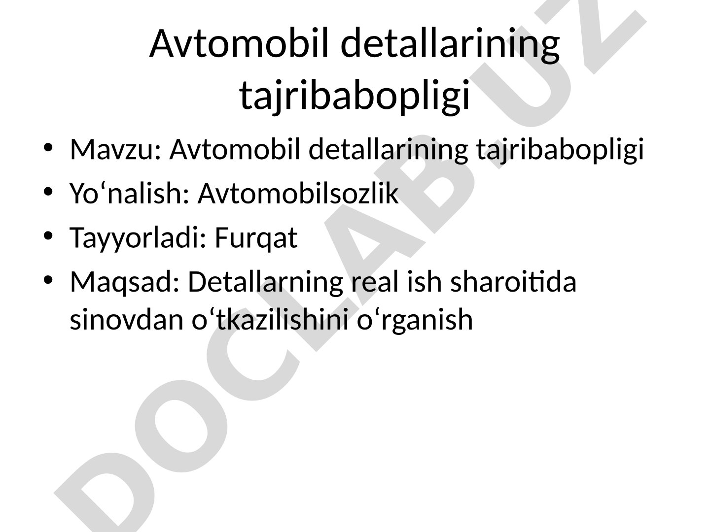 Avtomobil detallarining tajribabopligi