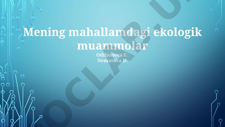 Mahallamizdagi ekologik muammolar va ularni hal qilish yo'llari