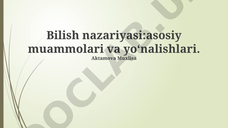 Bilish nazariyasi: asosiy muammolari va yoʻnalishlari