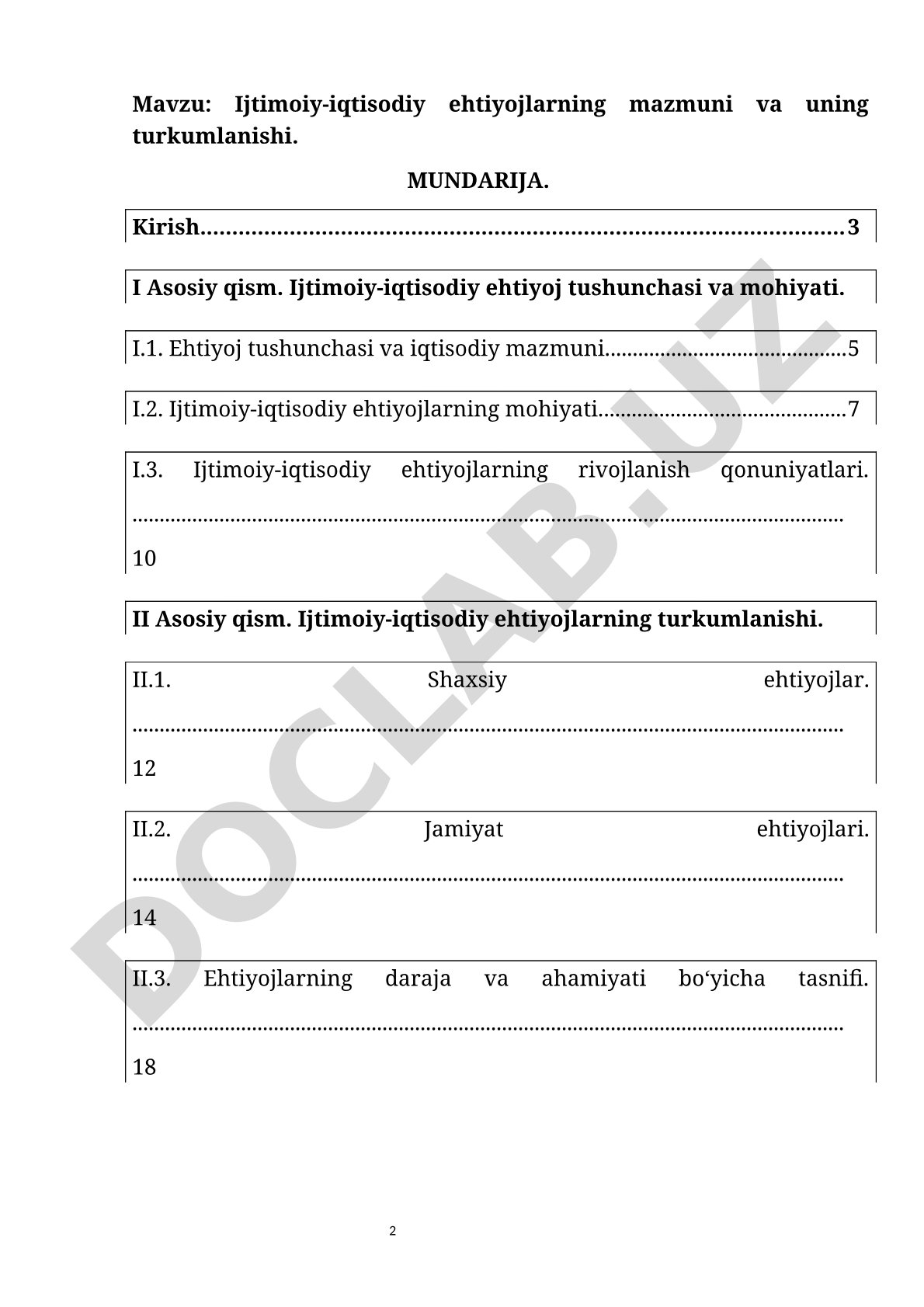 Ijtimoiy-iqtisodiy ehtiyojlarning mazmuni va uning turkumlanishi
