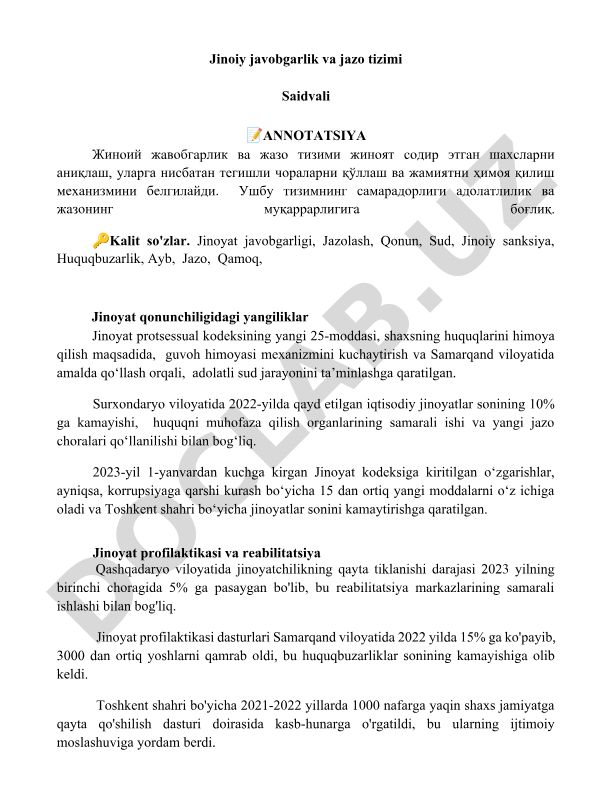 Jinoiy javobgarlik va jazo tizimi