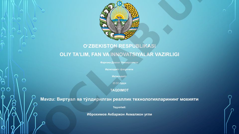 Виртуал ва тўлдирилган реаллик технологияларининг мохияти